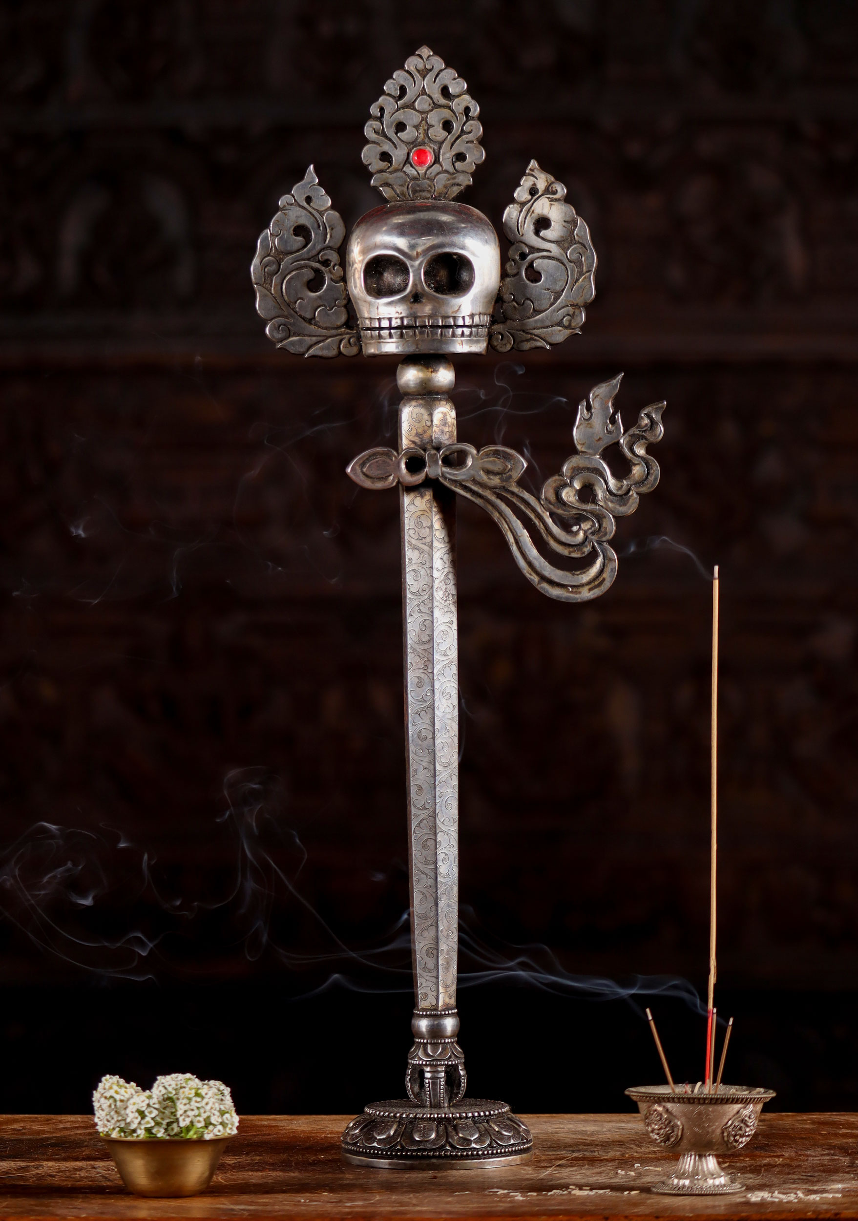 Padmasambhava's Trident (Khatvanga) Nepali Iron Tibetan Buddhist Ritual Item  23"