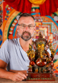 Ganesh Brass Abhaya Mudra Statue Seated Wearing Dhothi with OM Symbol on Palm 17"