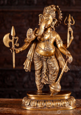 Ganesh Statue with Right Hand Raised in Abhaya Mudra Holding Elephant Goad, Club & Trident 19" Ganesh Statue with Right Hand Raised in Abhaya Mudra Holding Elephant Goad, Club & Trident 19"