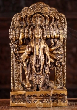 Vishvarupa Statue, the Ultimate Form of Vishnu, Brass with 15 Heads & Anata Shesha 15"