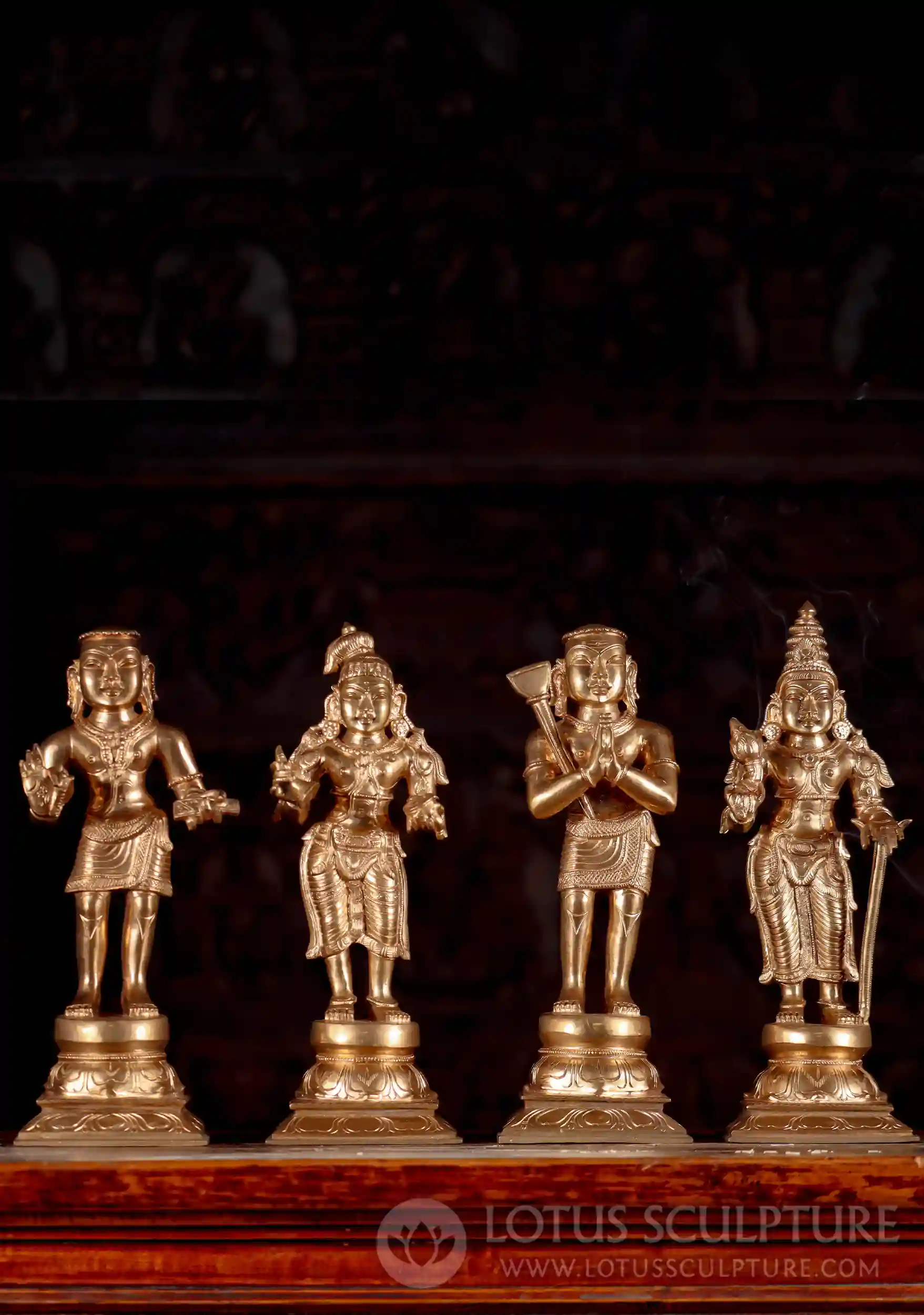 Nalvars Panchaloha Bronze Statue Set - The Four Shiva Saints Golden Finish 12.5"