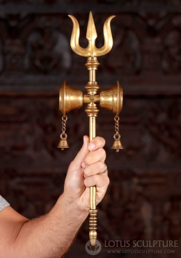 Shiva's Brass Trident (Trishul) Statue with Dhamru Drum and Bells Made in India 18.5" Shiva's Brass Trident (Trishul) Statue with Dhamru Drum and Bells Made in India 18.5"