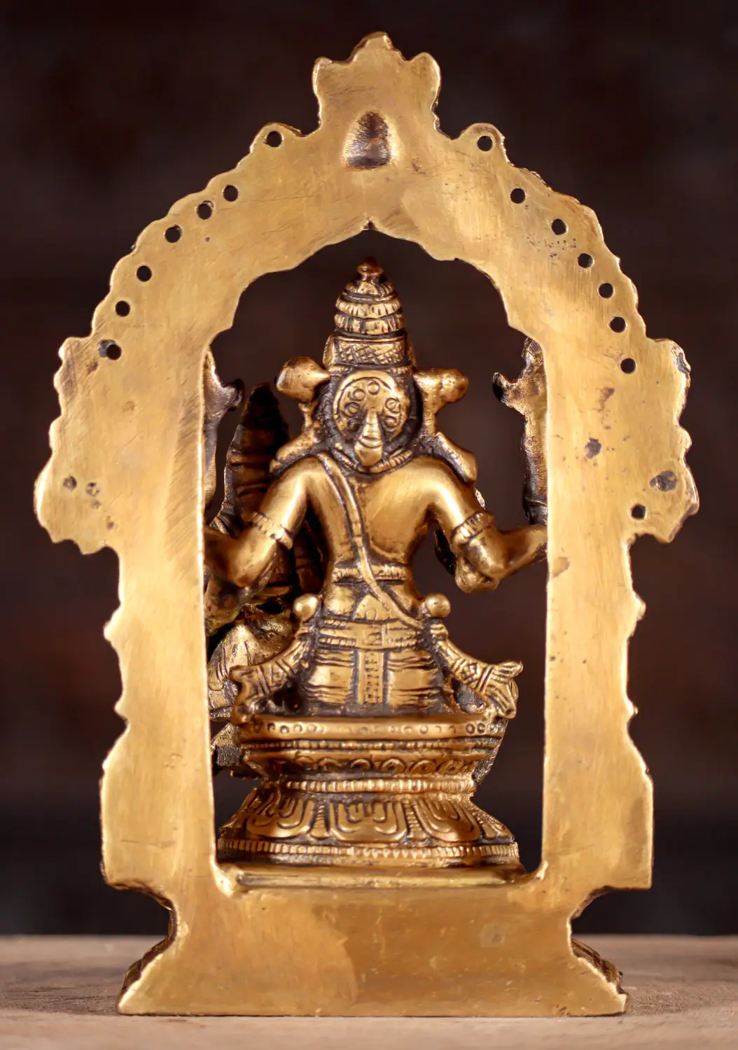 Narasimha Statue Small Brass Avatar Seated with The Hindu Goddess of Wealth Lakshmi 9"