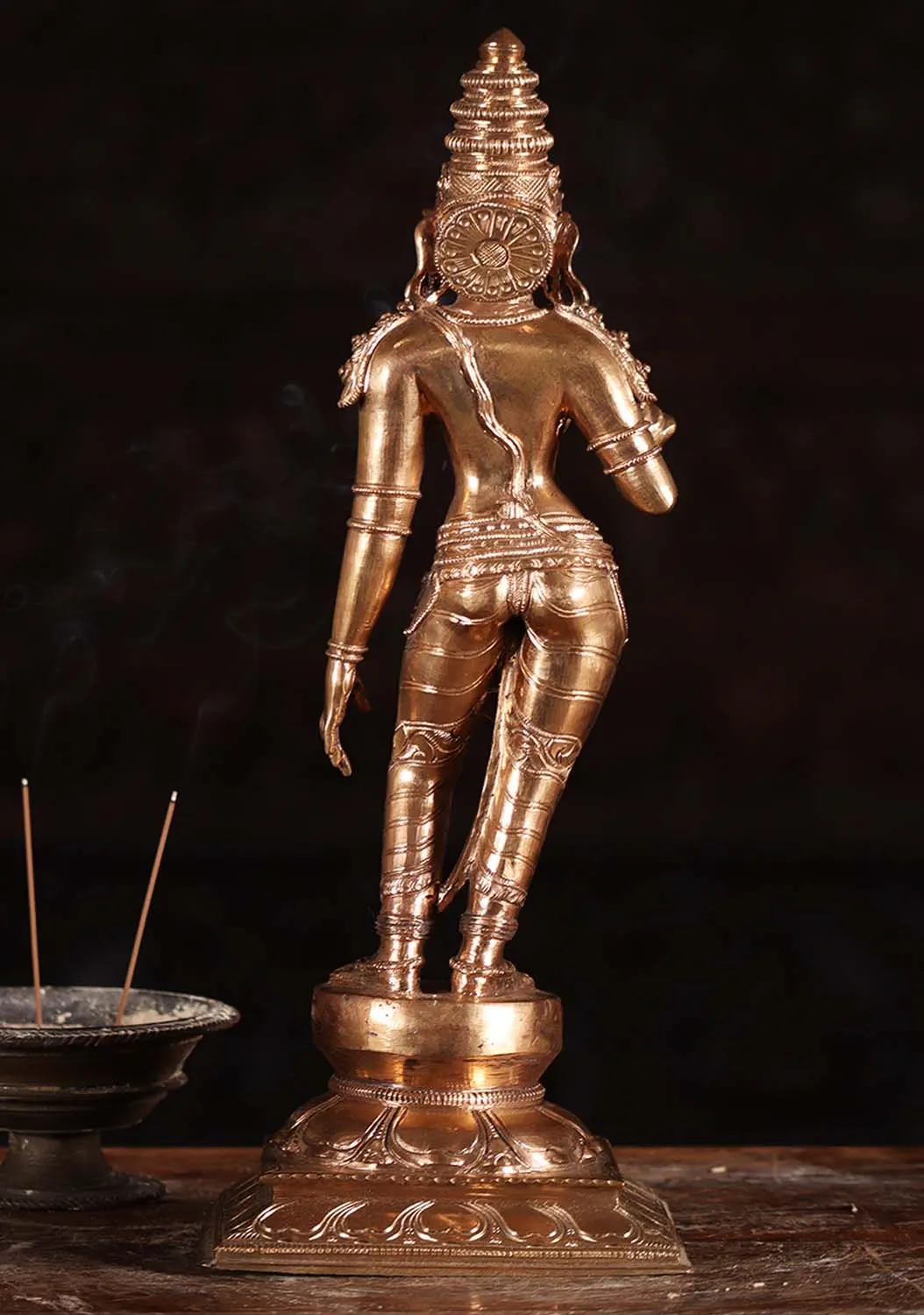 Parvati as Shivakami Panchaloha Bronze Goddess Statue Standing on Lotus Base 14.5"