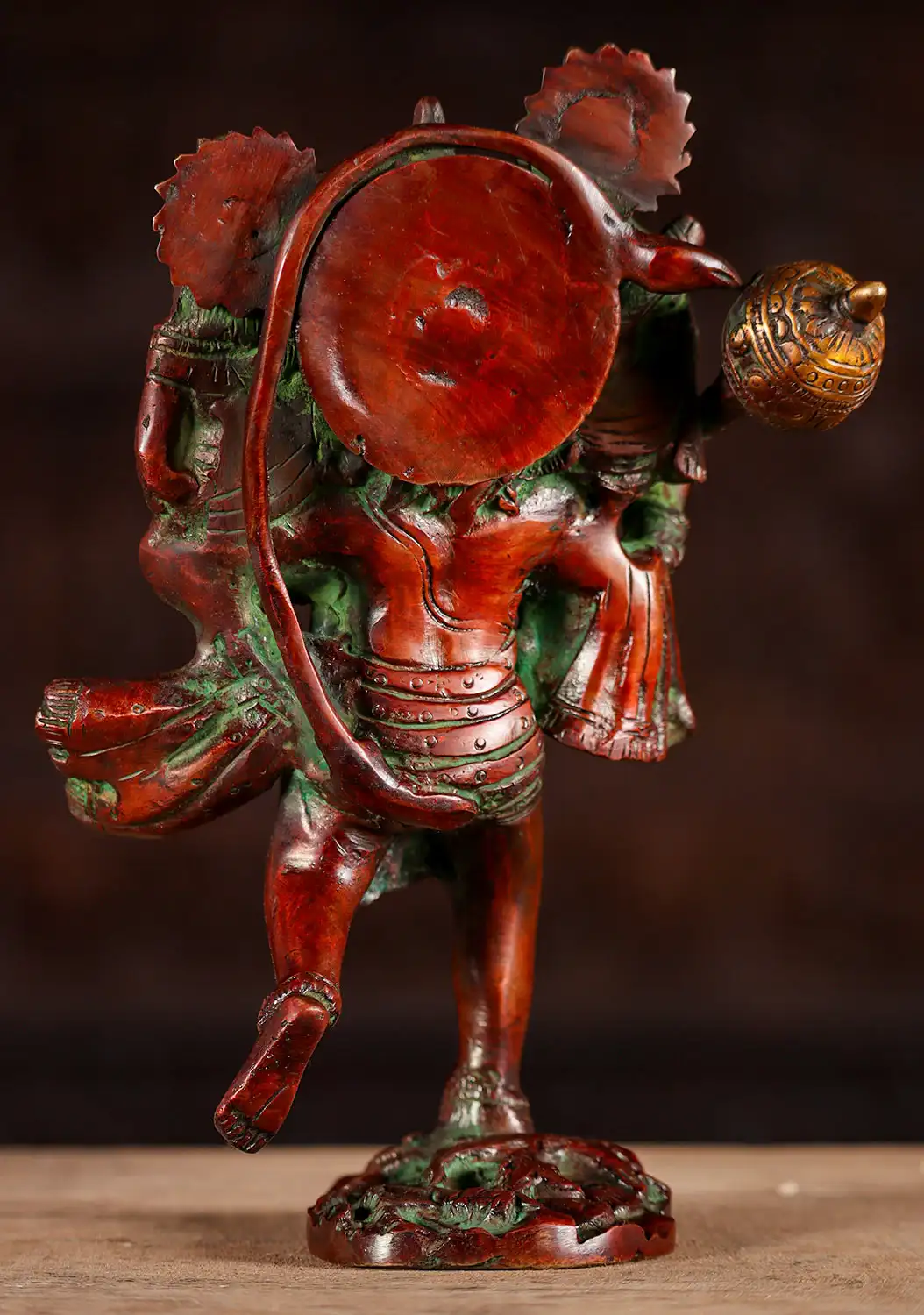 Hanuman Statue Indian Brass Hindu God with Large Gada Club Carrying Lakshman & Rama 8"