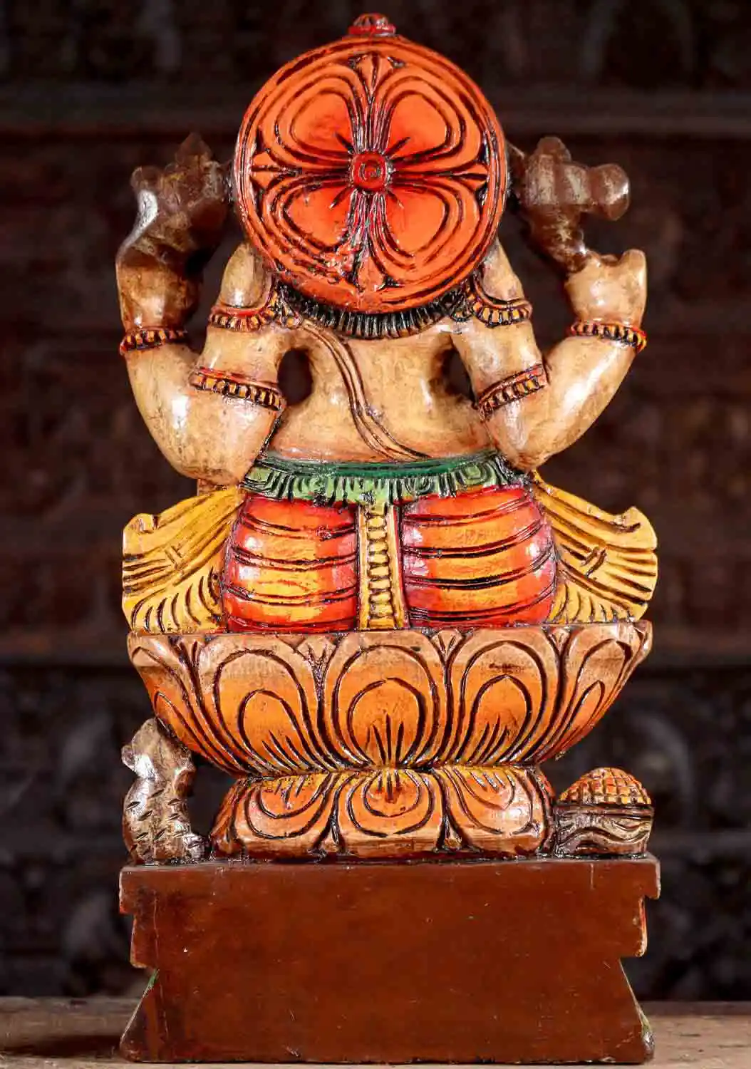 Ganesha Wood Sculpture in Lalitasana on Lotus Base with Goad, Noose, Tusk, and Mango 24