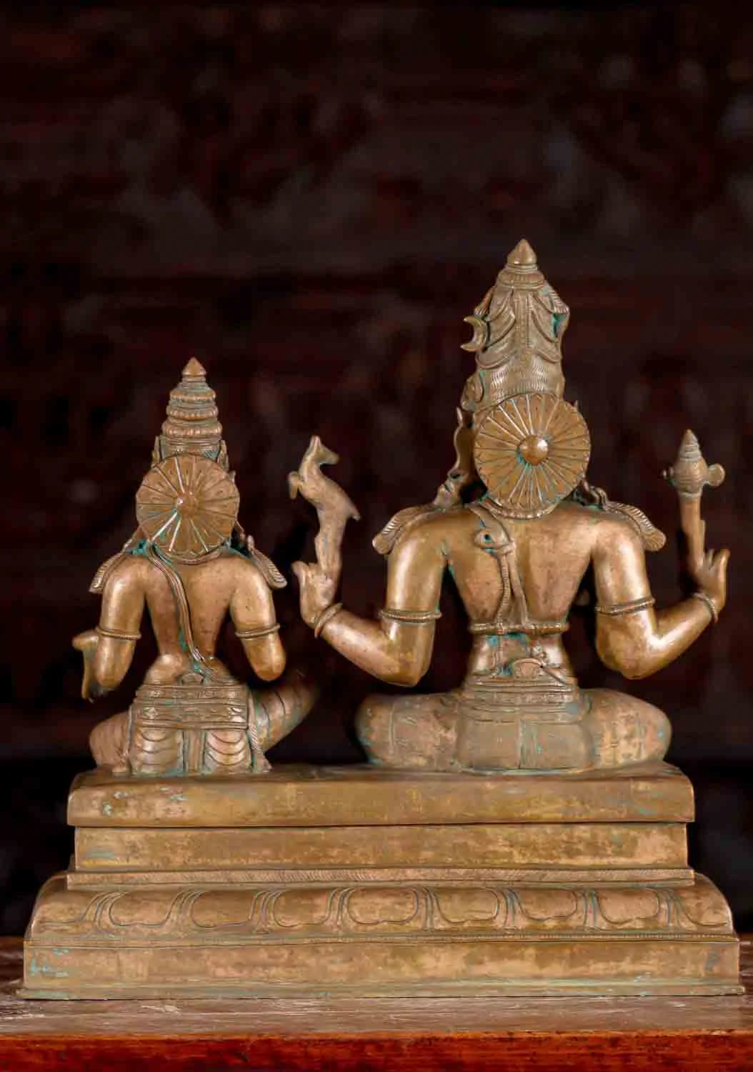 Shiva and Parvati Panchaloha Bronze Statue Seated in Abhaya and Varada Mudras 15.5"