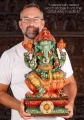 Ganesha Wood Sculpture in Lalitasana on Lotus Base with Goad, Noose, Tusk, and Sweets 24"
