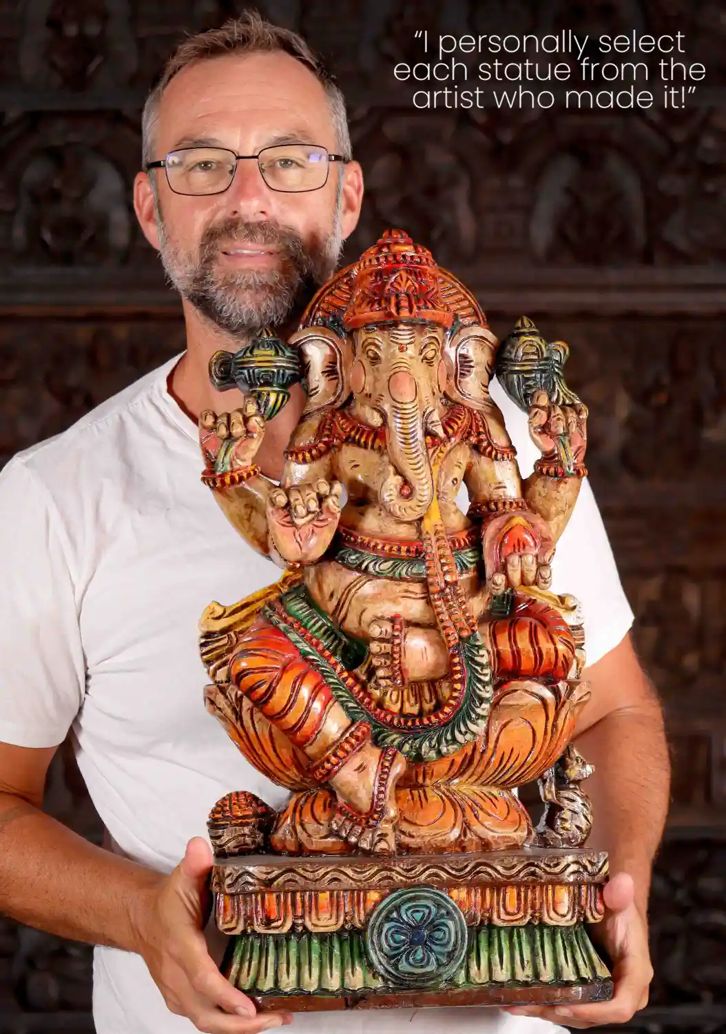 Ganesha Wood Sculpture in Lalitasana on Lotus Base with Goad, Noose, Tusk, and Mango 24