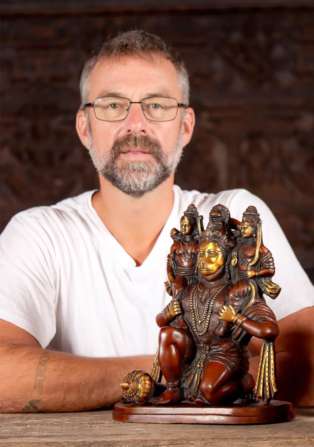 Hanuman Kneeling with Rama & Lakshmana on His Shoulders, The Hereos of the Ramayana 12"