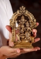 Narasimha Statue Small Brass Avatar Seated with The Hindu Goddess of Wealth Lakshmi 9"