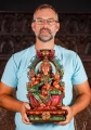 Saraswati Sculpture Painted Wood Statue Seated on Lotus Hand-Carved in India 18"