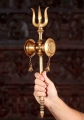 Shiva's Brass Trident (Trishul) Statue with Dhamru Drum and Bells Made in India 18.5"