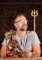 Shiva's Trident or Trishul Tall Brass Weapon with Lotus Base Stand 26"