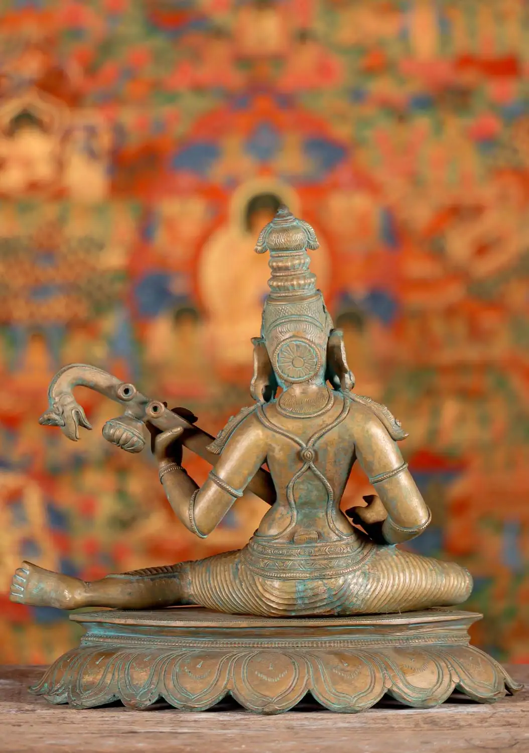 Saraswati Statue Seated in Relaxing Position Playing the Veena South Indian Bronze 11"