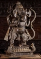 Large Brass Ganesh Statue Holding Trident, Goad, Bow & Arrow with 2 Musical Rats on Base 45"