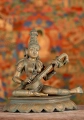 Saraswati Statue Seated in Relaxing Position Playing the Veena South Indian Bronze 11"