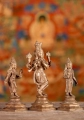 Venugopal Statue the Synthesis of Krishna & Vishnu with Consorts Polished Bronze 7"