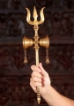 Shiva's Brass Trident (Trishul) Statue with Dhamru Drum and Bells Made in India 18.5"