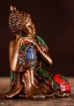 Buddha Resting Brass Statue Decorated with Colored Stones the Perfect Buddhist Gift 4"