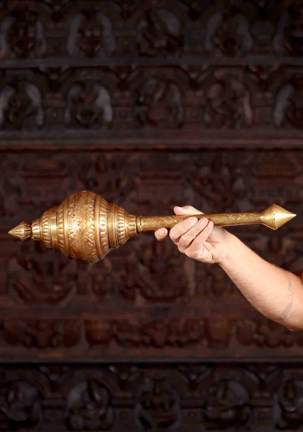 Gada Club of Hanuman or Vishnu, Lightweight Brass Statue Hand Made in India 23"