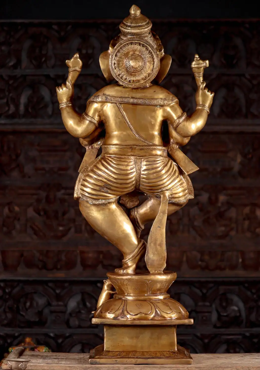 Large Brass Dancing Ganesha Statue Holding His Tusk He Used to Write the Mahabharata Epic 43"
