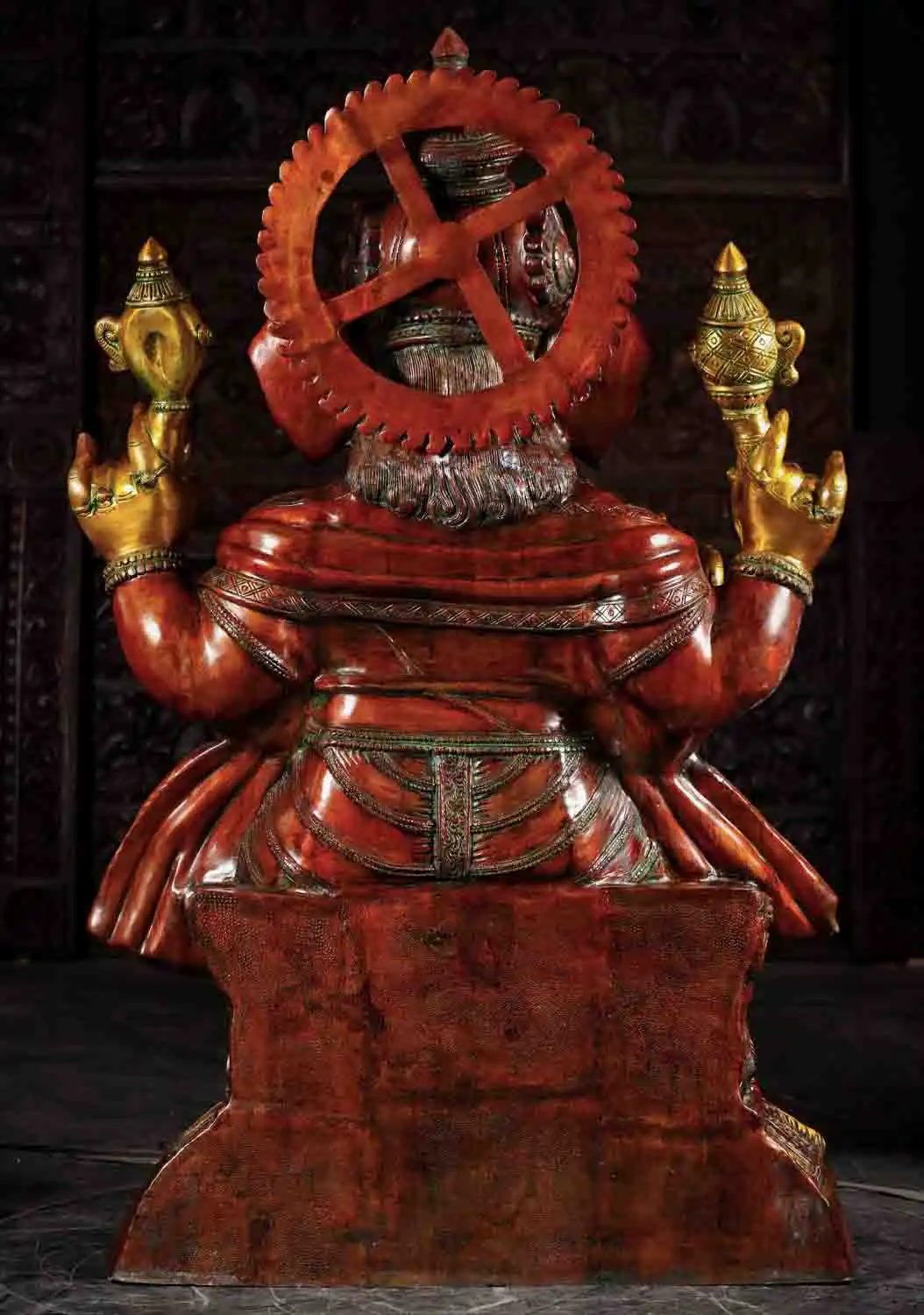 Large Ganesha Statue with Rat Mooshika Holding Broken Tusk, Goad, Noose & Laddu 61"