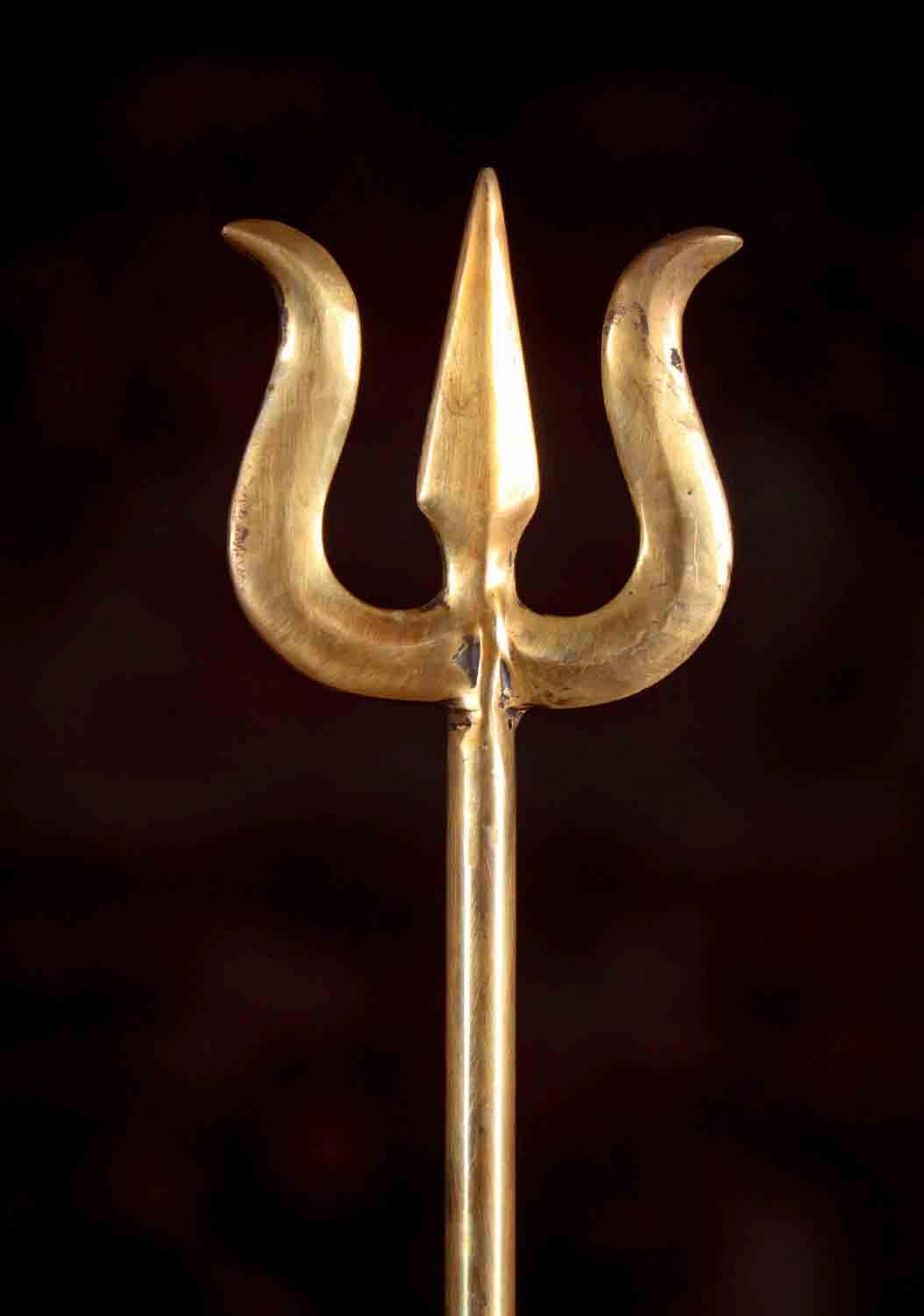 Shiva's Trident or Trishul Tall Brass Weapon with Lotus Base Stand 26"