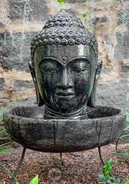 Buddha Head Fountain Statue Perfect for Indoors or Outside in a Garden with Basin Included 28"