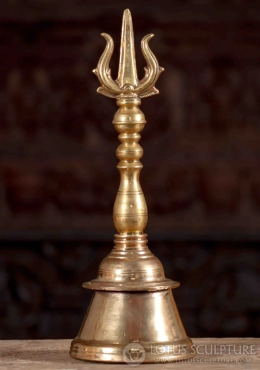 Bronze Puja Bell with Trident on Top of Shiva or Durga Hand Made in South India 13" Bronze Puja Bell with Trident on Top of Shiva or Durga Hand Made in South India 13"