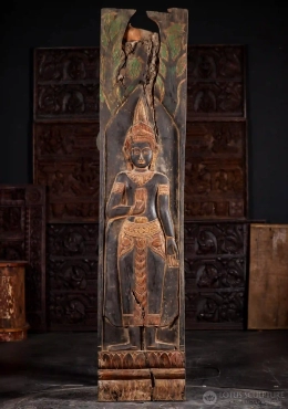 Buddha Standing Tall Under Tree Canopy in Abhaya Mudra on Lotus, Reclaimed Wood 83" Buddha Standing Tall Under Tree Canopy in Abhaya Mudra on Lotus, Reclaimed Wood 83"