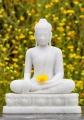 Small Buddha Statue Earth Touching on Lotus Base, Marble Garden Statue For All Weather 15"