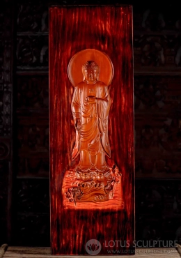 Buddha Wooden Wall Panel Concave Carving with Flowing Robes and Rustic Background 46" Buddha Wooden Wall Panel Concave Carving with Flowing Robes and Rustic Background 46"