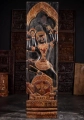Dancing Vishnu Hindu Wood Panel with Four Arms on Asura Demon, Made in Cambodia 79"