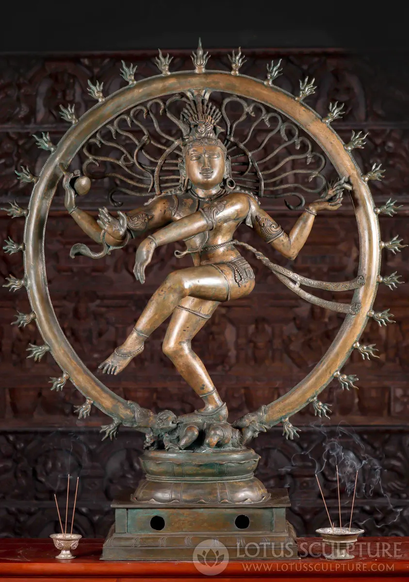Large Nataraja Bronze Statue, Shiva as the Cosmic Dancer Cast in Bronze in South India 45"