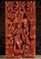 Rama and Sita Hand-Carved Wooden Hindu Panel Scene in Jungle Canopy with Deer 26"