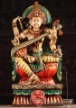 Saraswati Vibrant Wood Statue Hindu Goddess of Wisdom Playing Veena on Lotus 24"
