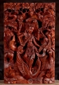 Saraswati on Swan Hand-Carved Wooden Panel with Veena, Vedas, Mala & Lotus 19.5"