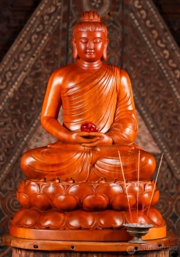 Meditating Gandharan Buddha Sculpture in Vietnamese Wood Seated on Lotus Base 33" Meditating Gandharan Buddha Sculpture in Vietnamese Wood Seated on Lotus Base 33"