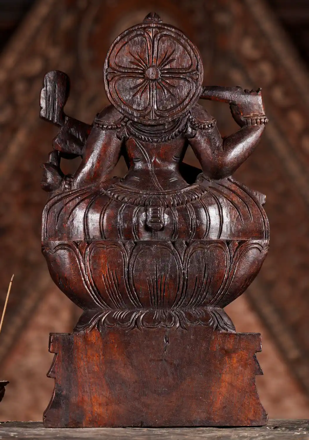 Saraswati Wooden Statue Hindu Goddess Seated on Double Lotus with Veena 18"