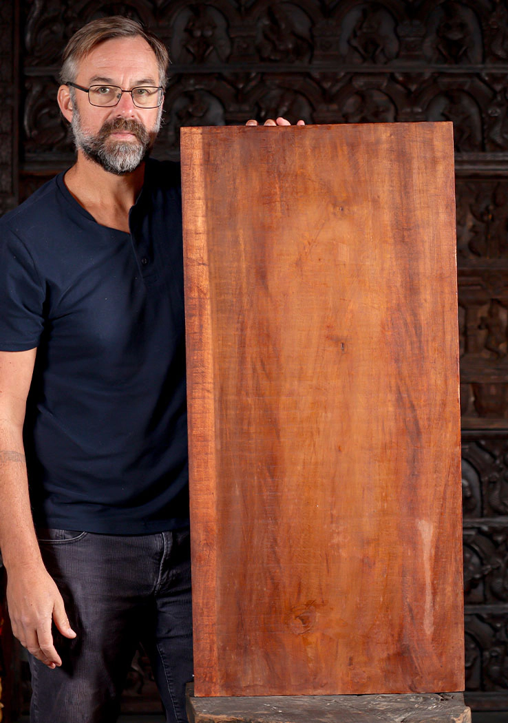 Rama and Sita Hand-Carved Wooden Hindu Wall Panel Depicting Divine Lovers in the Jungle 39"