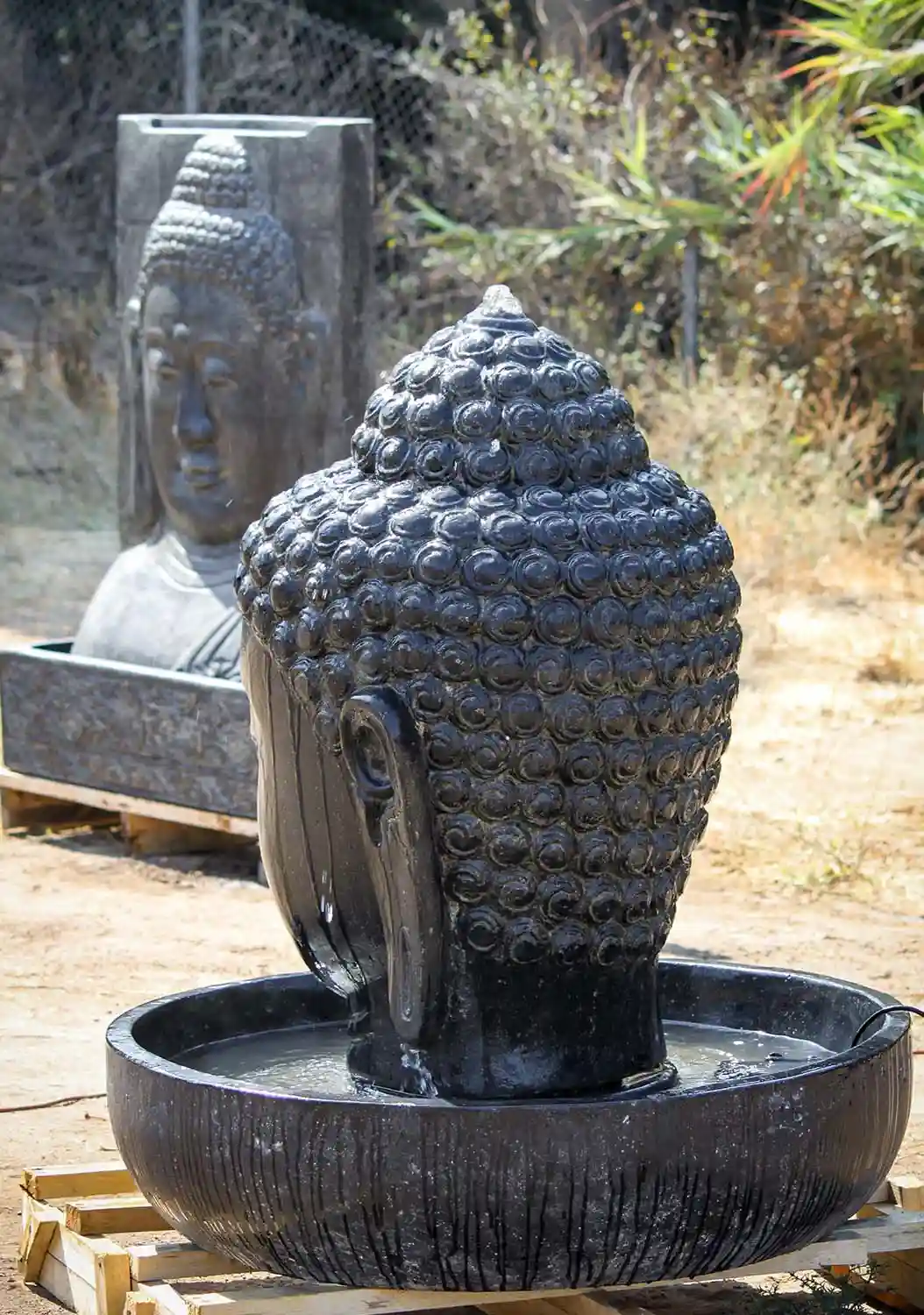Buddha Head Fountain with 3rd Eye Perfect Water Feature for Garden 38", Optional Basin 48"