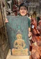 Buddha Hand-Carved Cambodian Wood Panel in Teaching Mudra Seated Under Bodhi Tree 34"