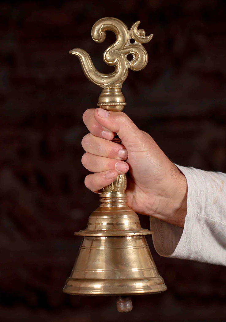 Bell with Om Symbol Sound of Creation Bronze Handheld Hindu Instrument 13"