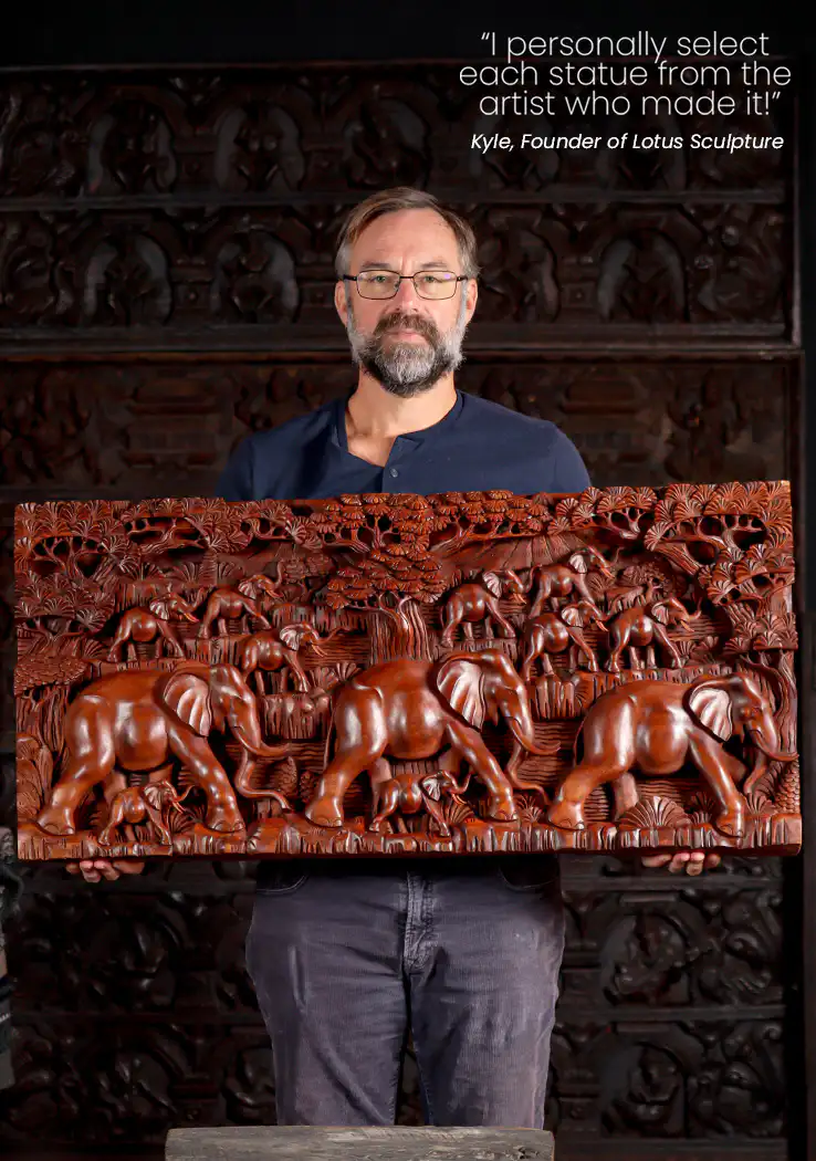Majestic Herd of Elephants in The Jungle Hand-Carved Wooden Panel 39"