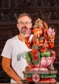 Ganesh Hand Carved Wooden Statue with Modak, Broken Tusk, Noose, and Goad on Lotus 30"