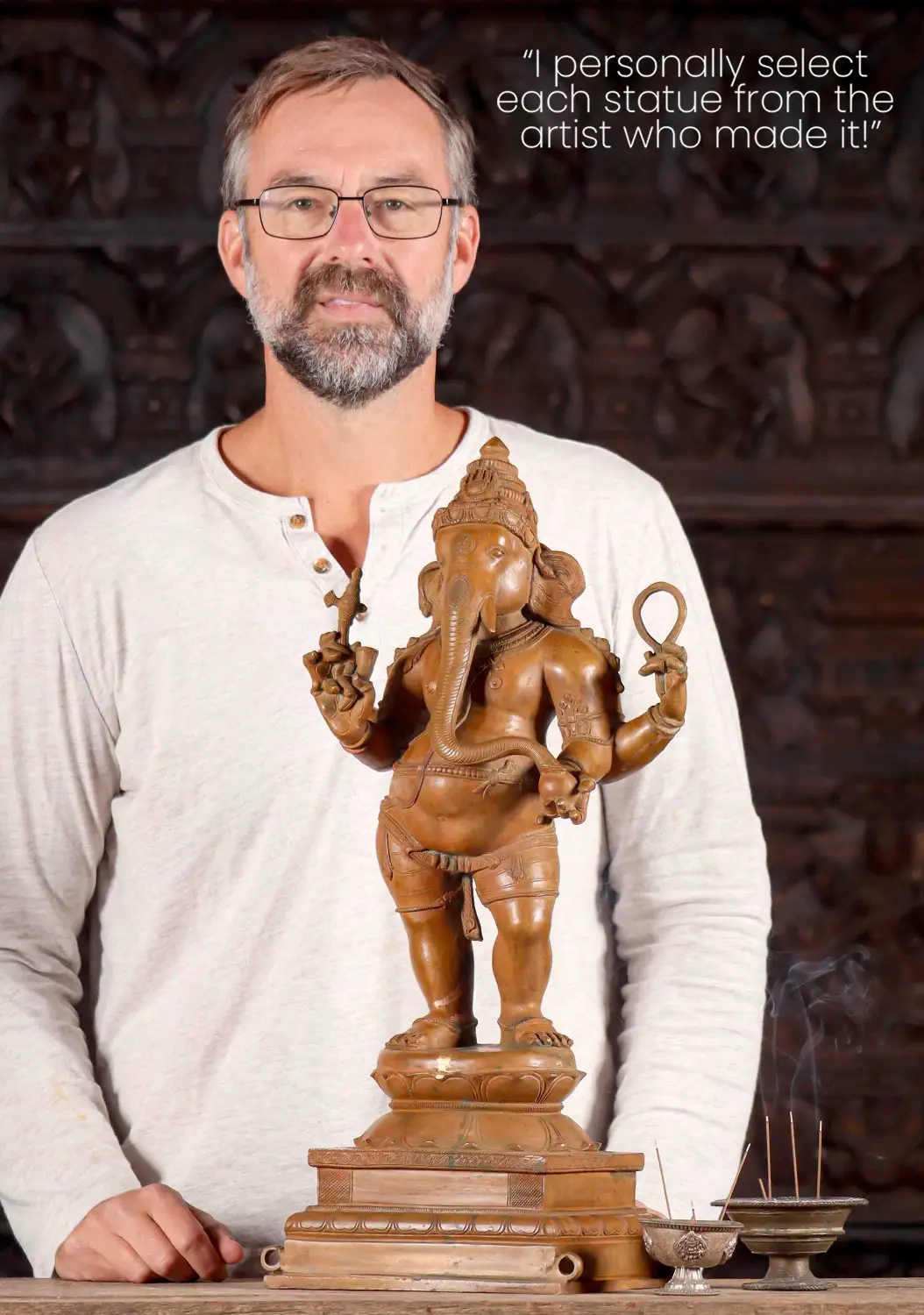 Ganesha Bronze Statue Standing in Wood Finish Holding Ankusa, Pasha, and Modak 23"