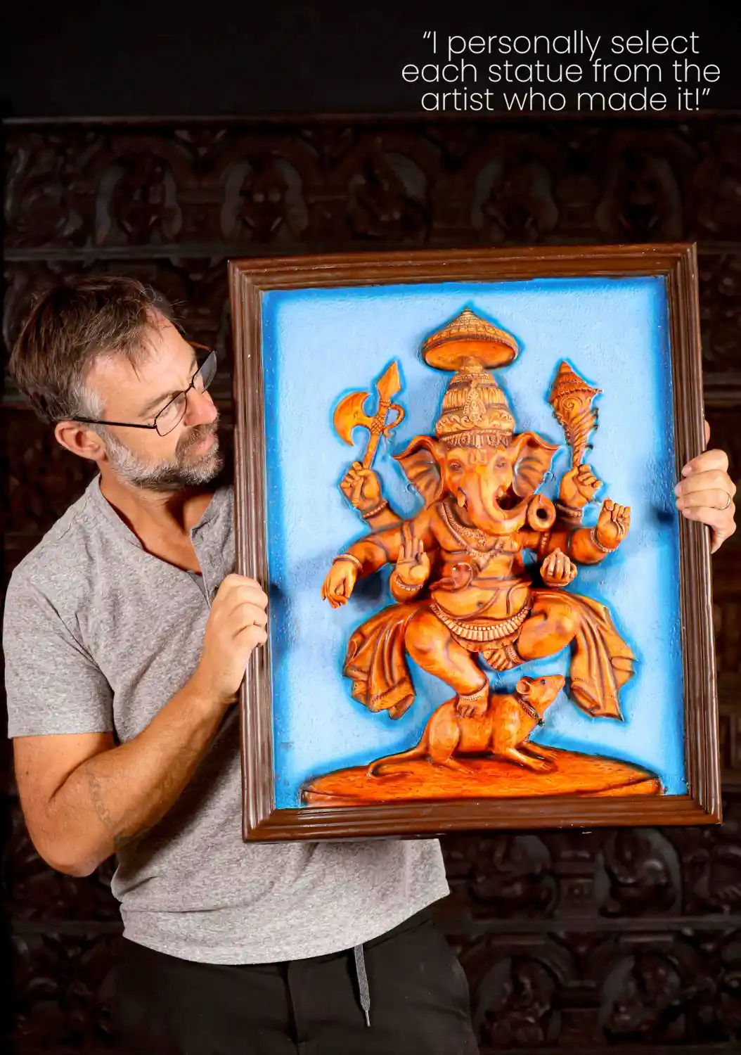 Ganesha Fiberglass Wall Hanging Three Dimensional Picture of Dancing Deity 27"