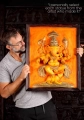 Ganesha Fiberglass Wall Hanging in Abhaya Mudra, Vibrant Picture of Dancing Deity 27"