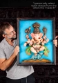 Ganesha Fiberglass Wall Hanging Vibrant Blue Depiction of Dancing Deity 27"